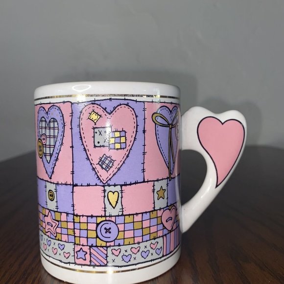 VINTAGE HEART PATCHWORK COFFEE MUG - Picture 1 of 6